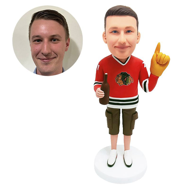 custom made bobblehead figure hockey fans holding a beer bottle