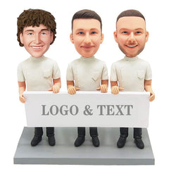 custom bobbleheads figures company collage team holding a white board