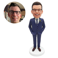 custom bobblehead figure wedding groomsman with hands in pockets