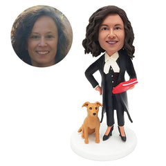 custom bobbleheads figures lawyer holding a book with a pet