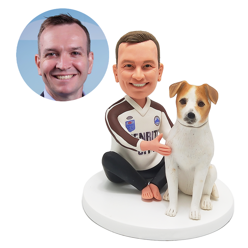 customised bobblehead figure casual man with a pet