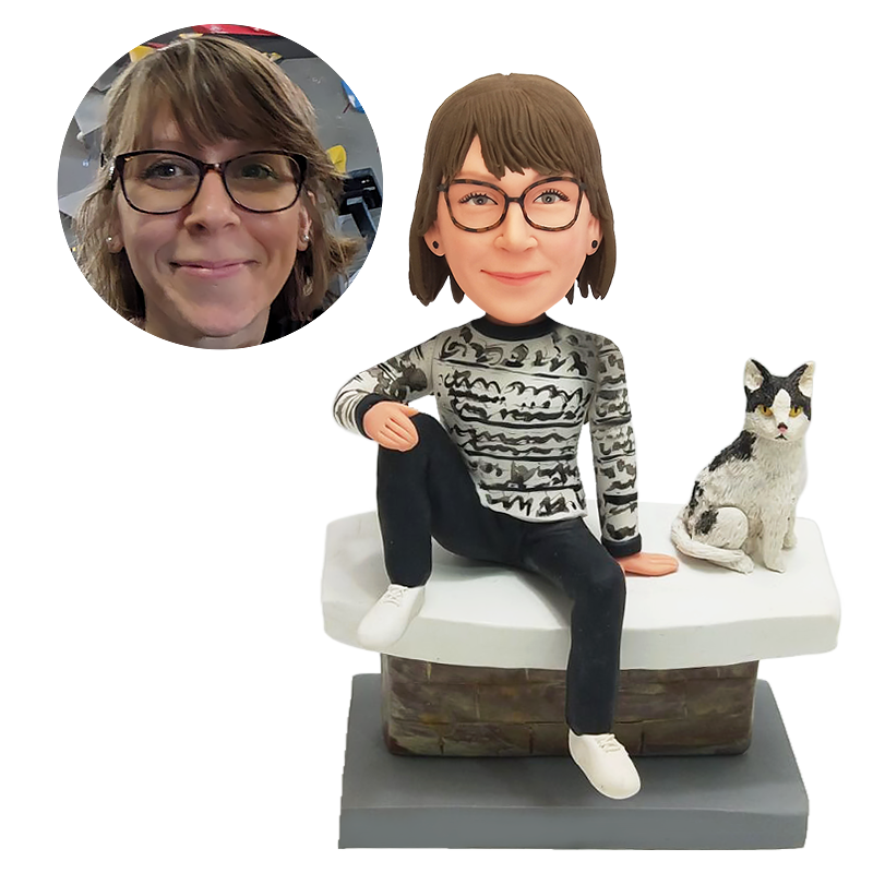 customised bobblehead figure leisure woman with a pet